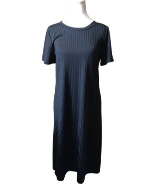 Maudye Jane XS Black Open Back Short Sleeve Classic Shirt Dress Contemporary
